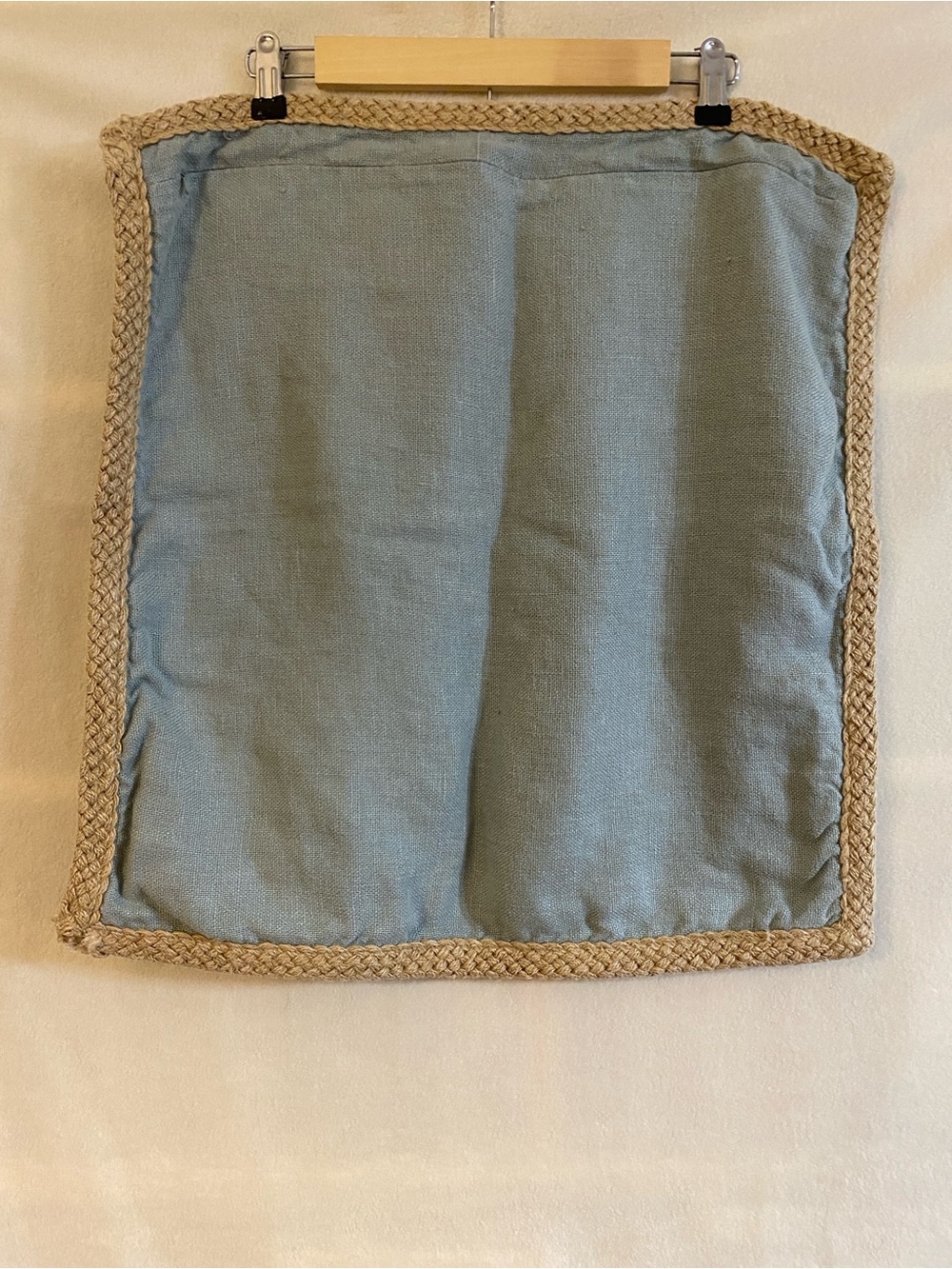 Set of 4 Pottery Barn blue 100% linen jute braid edge 20" x 20" pillow covers - Picture 12 of 15